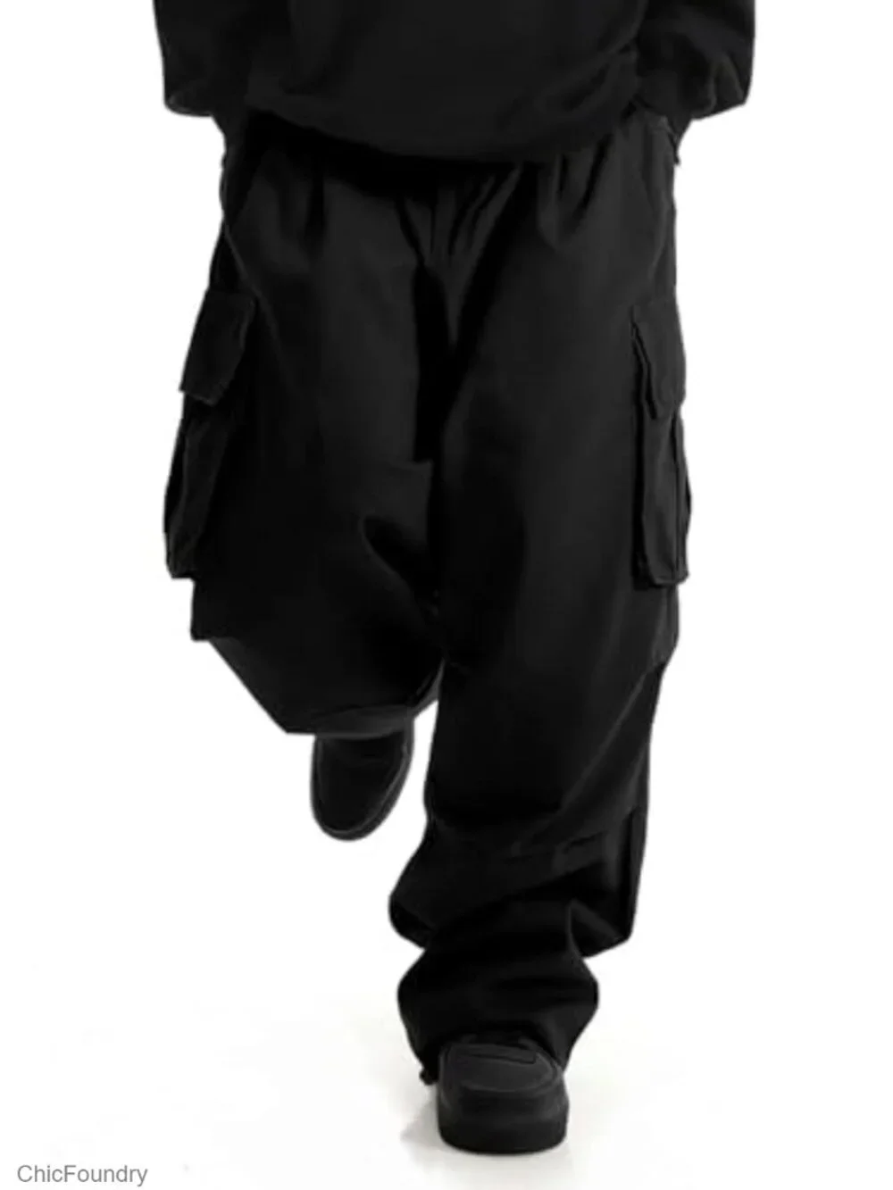 Baggy Cargo Pants Drawstring Loose Fit Hip Hop Pants Flap Pockets Trousers